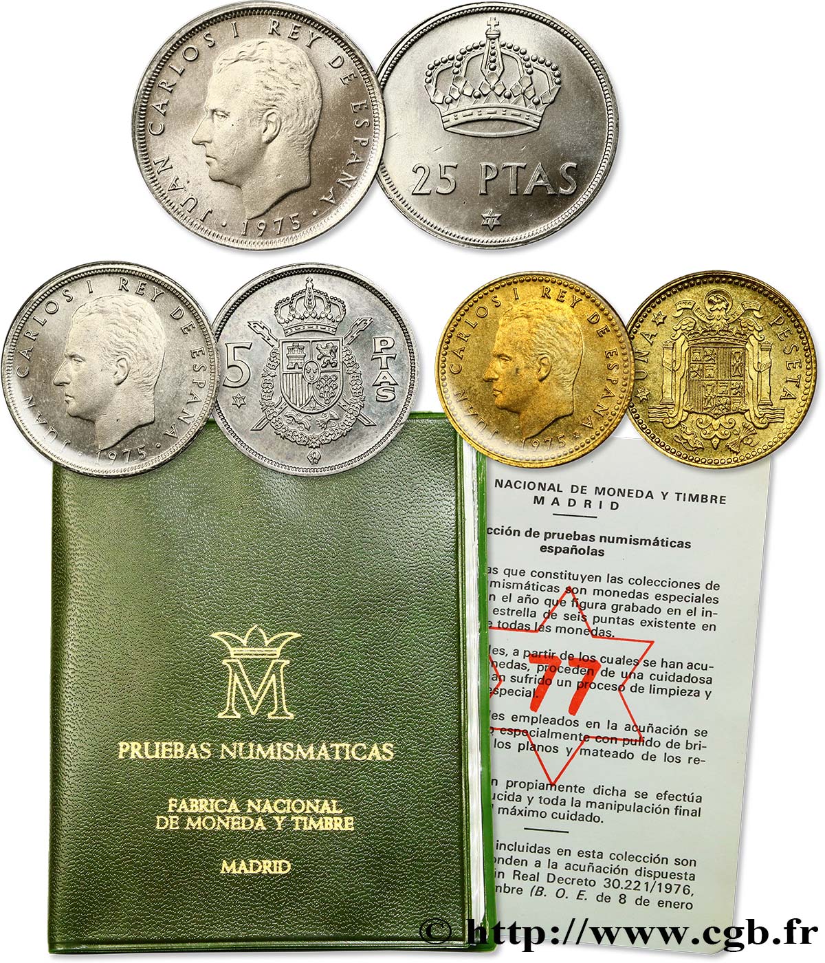 SPAIN série de 3 monnaies 1975 (77) 1977  MS 