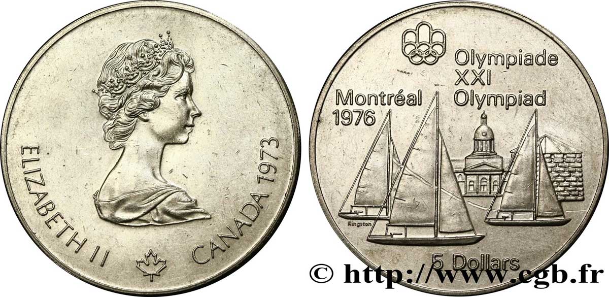 CANADA 5 Dollars Proof JO Montréal 1976 voiliers 1973  SUP 