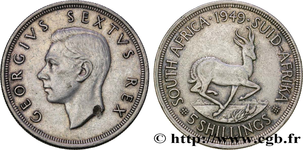 AFRIQUE DU SUD 5 Shillings Georges VI 1949 Pretoria TTB 