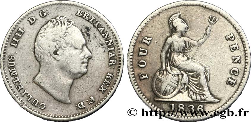 ROYAUME-UNI 4 Pence ou Groat Guillaume IV 1836  TB+ 