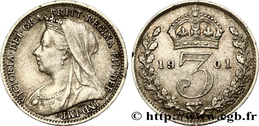 ROYAUME-UNI 3 Pence Victoria 1901  TTB 