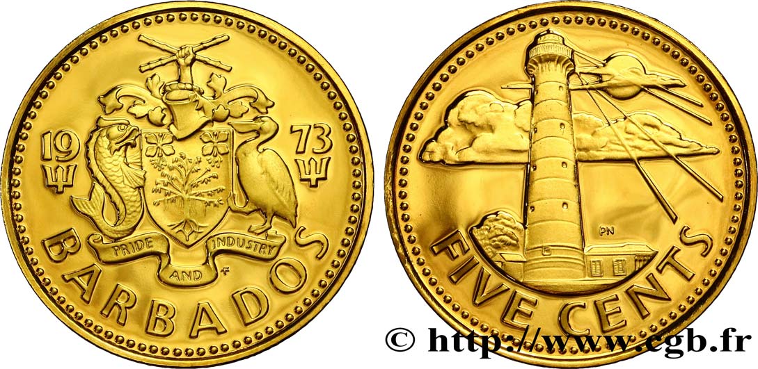 BARBADOS 5 Cents Proof Phare de South Point 1973 MS