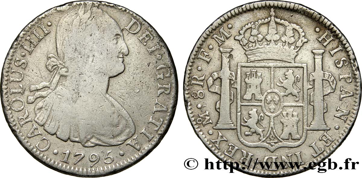 MEXIQUE 8 Reales Charles IV d’Espagne 1795 Mexico TB+ 