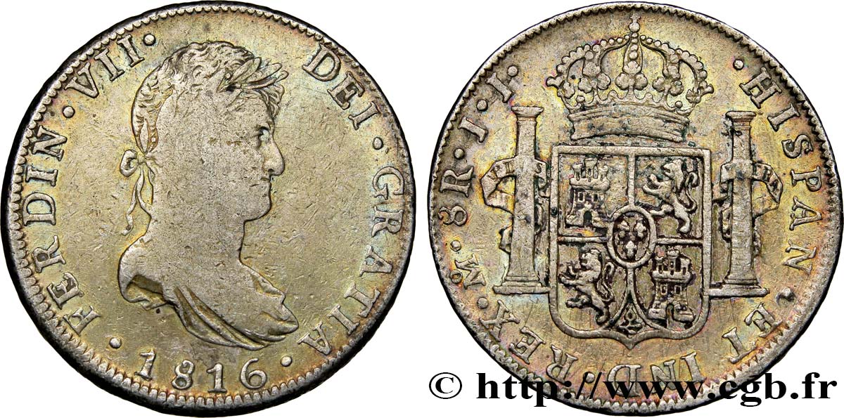 MEXIQUE 8 Reales Ferdinand VII d’Espagne 1816 Mexico TB+ 