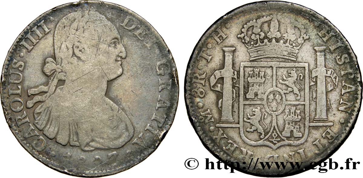 MEXIQUE 8 Reales Charles IV d’Espagne 1807 Mexico TB 