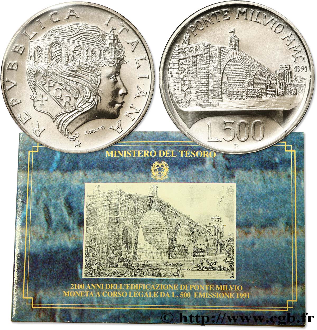ITALIE 500 Lire 2100 ans de l’édification du pont Milvius 1991 Rome - R FDC 