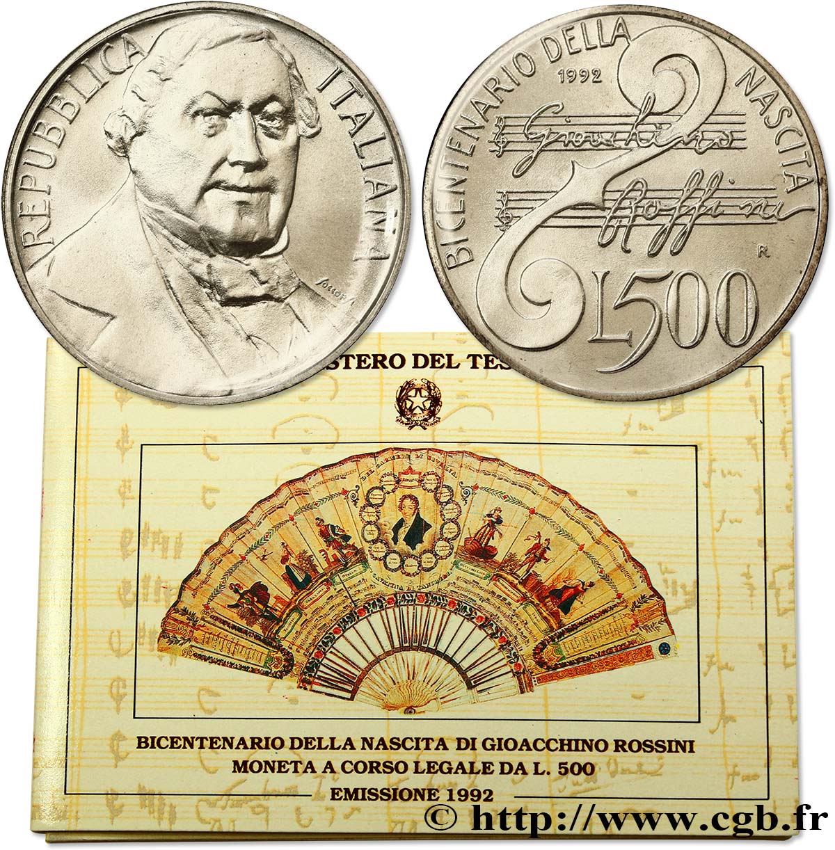 ITALIE 500 Lire bicentenaire de la naissance de Gioacchino Rossini 1992 Rome - R FDC 