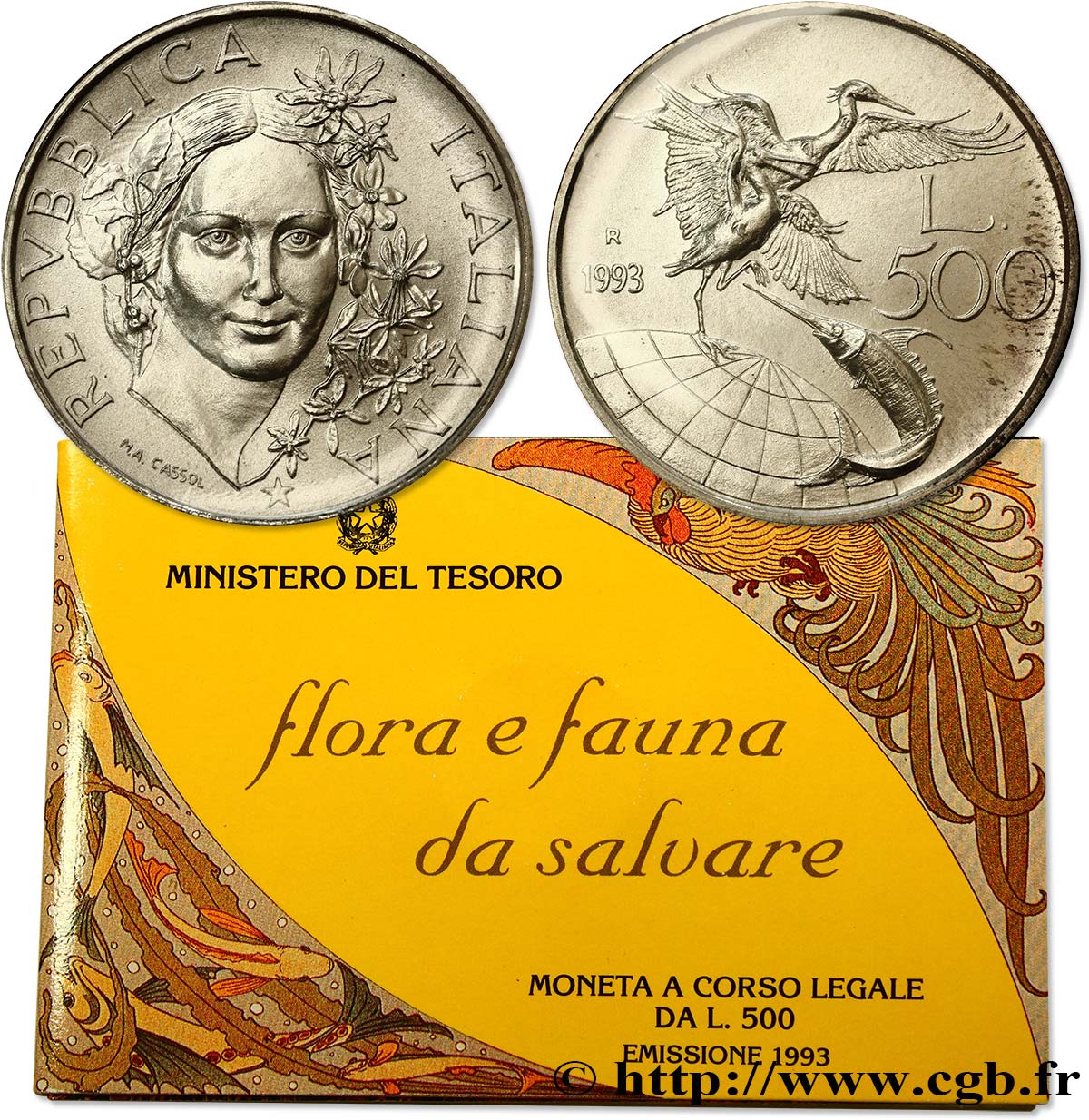 ITALIE 500 Lire Faune et flore d’Italie 3e émission 1993 Rome - R FDC 