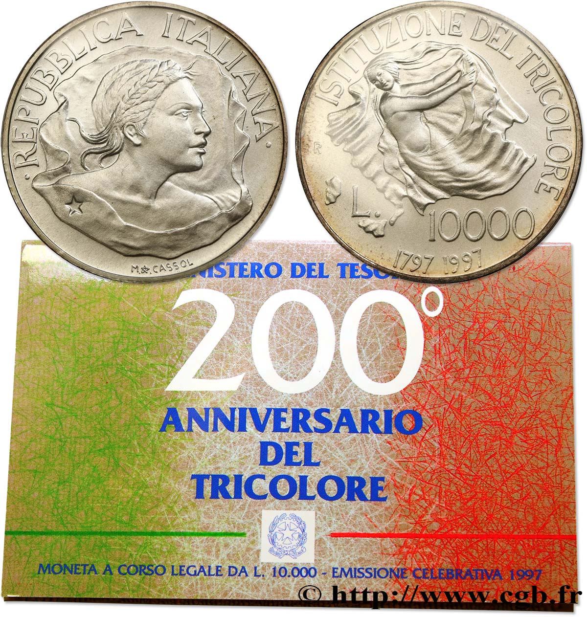 ITALIE 10000 Lire 200e anniversaire de l’adoption du drapeau tricolore 1997 Rome - R FDC 