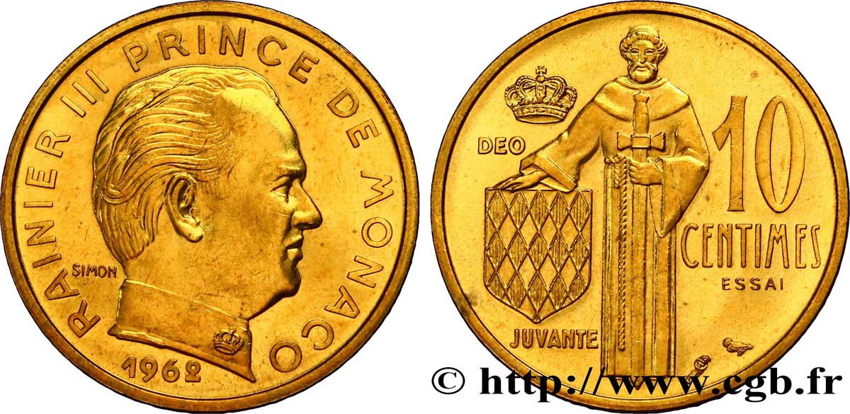 MONACO Essai de 10 Centimes prince Rainier III de Monaco 1962 Paris SPL 
