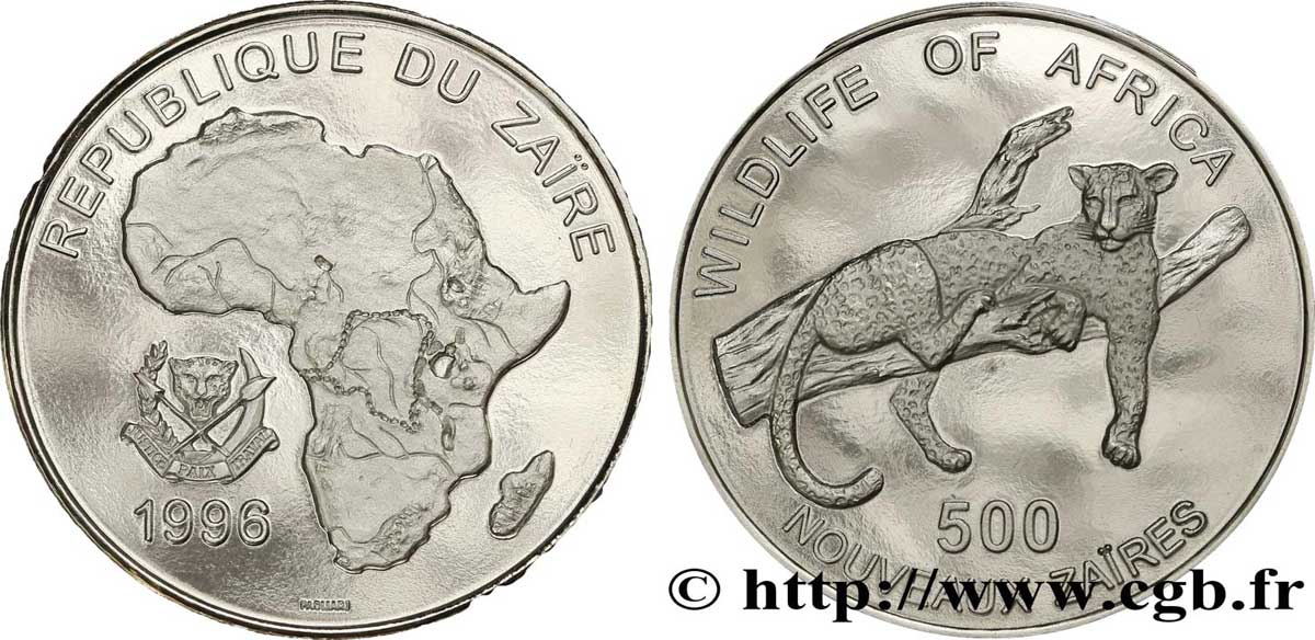 ZAÏRE 500 Nouveaux Zaires Afrique / léopard 1996  FDC 