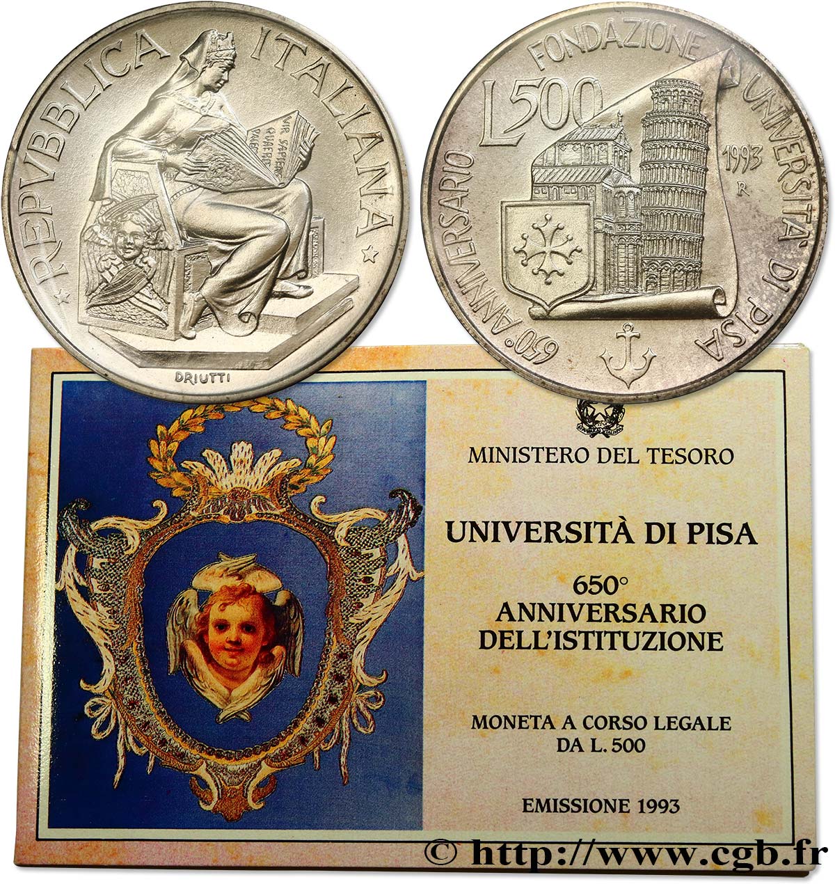 ITALIE 500 Lire 650e anniversaire de la fondation de l’Université de Pise 2e émission 1993 Rome - R FDC 