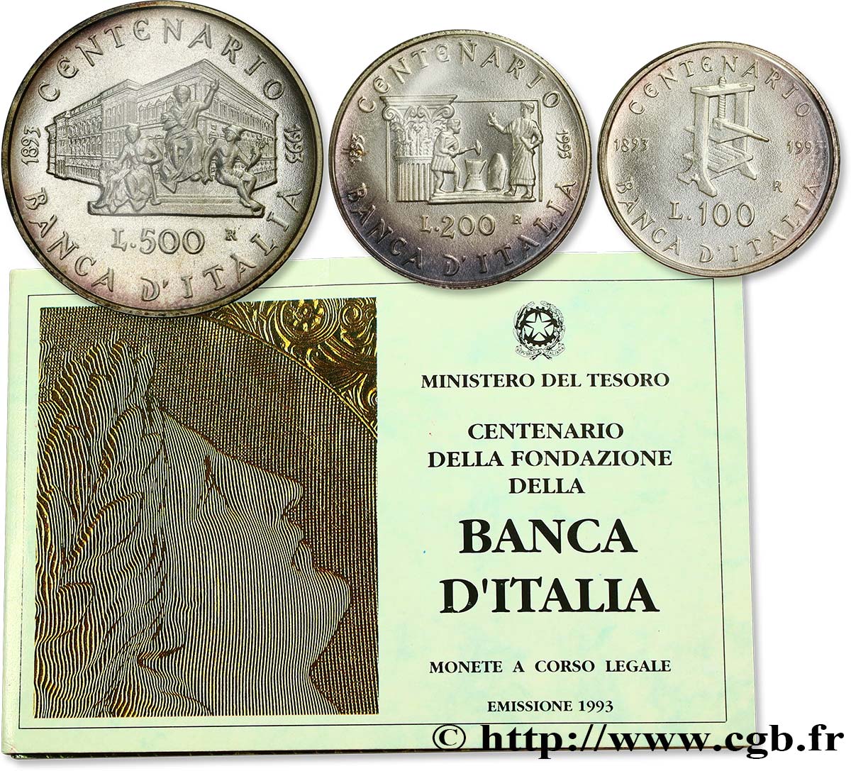 ITALIE 100, 200 et 500 Lire centenaire de la fondation de la Banque d’Italie 1993 Rome - R FDC 