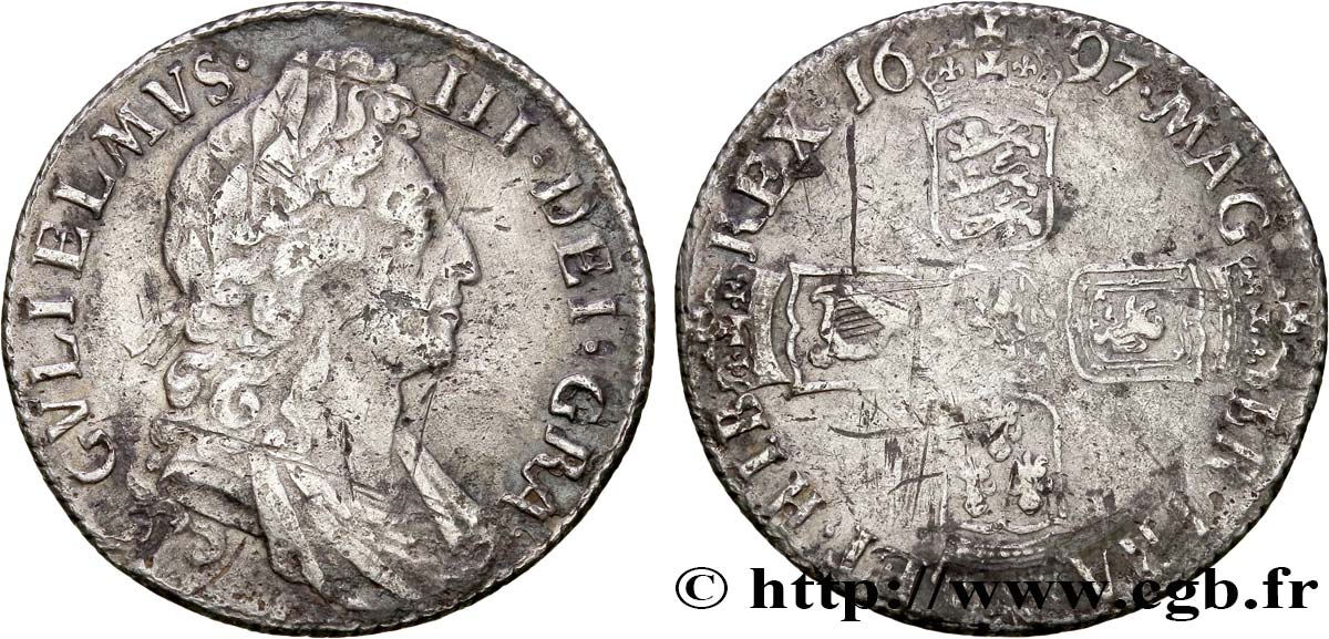 ROYAUME-UNI 1 Shilling Guillaume III 1697  TB 
