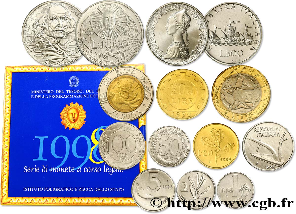 ITALIE Série de 12 Monnaies Gian Lorenzo Bernini (Le Bernin) 1998 Rome - R FDC 