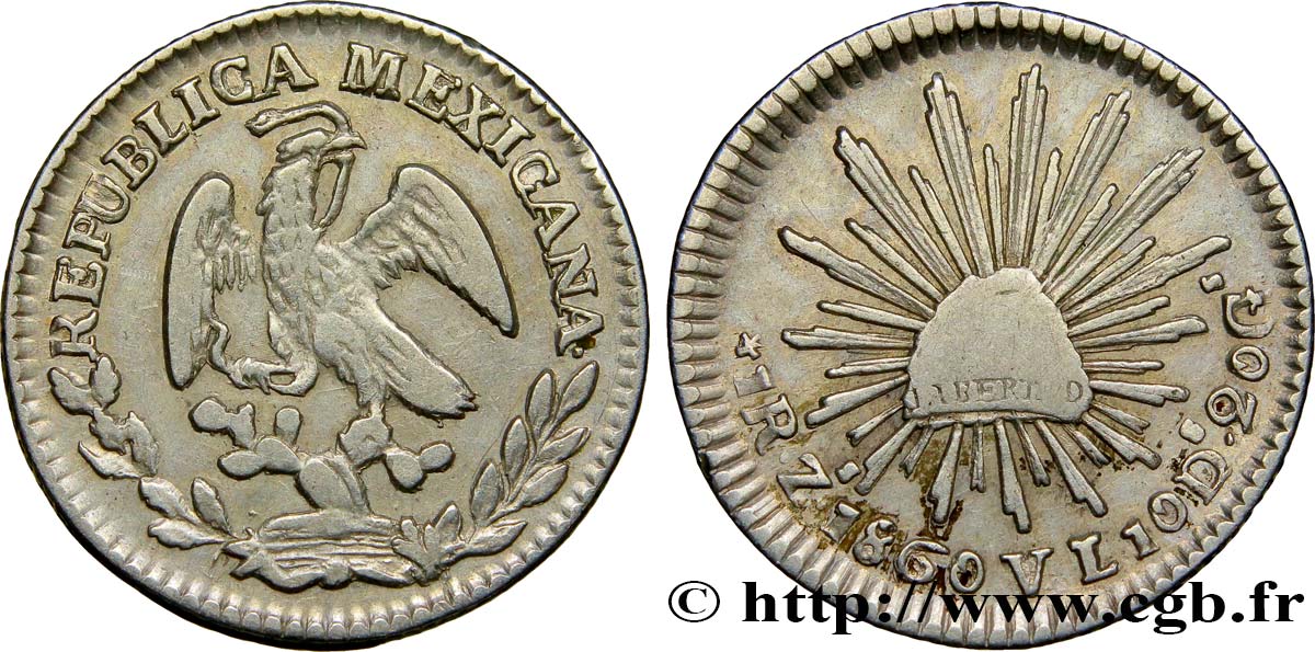 MEXIQUE 1 Real aigle 1860 Zacatecas TTB+/TTB 