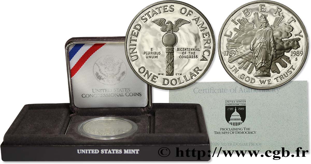 UNITED STATES OF AMERICA 1 Dollar Proof bicentennaire du Congrès 1989 San Francisco MS 