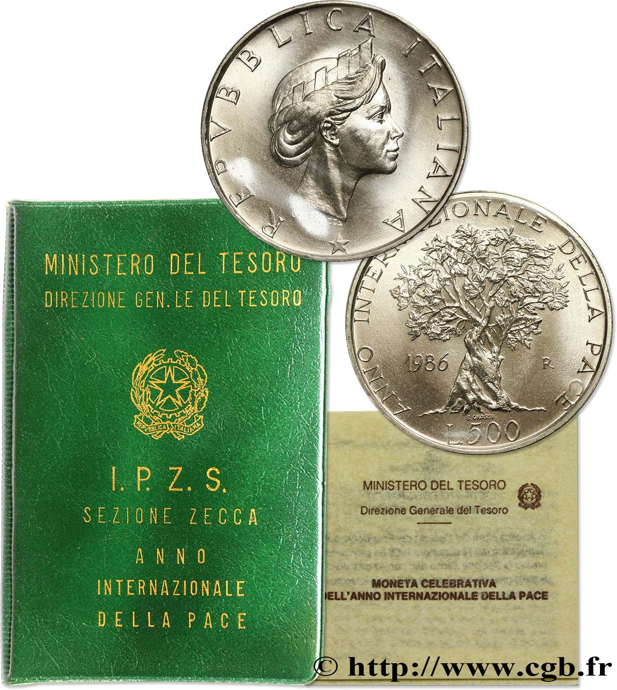 ITALIE 500 Lire année internationale de la paix : représentation de l’Italie / arbre de la paix 1986 Rome - R FDC 