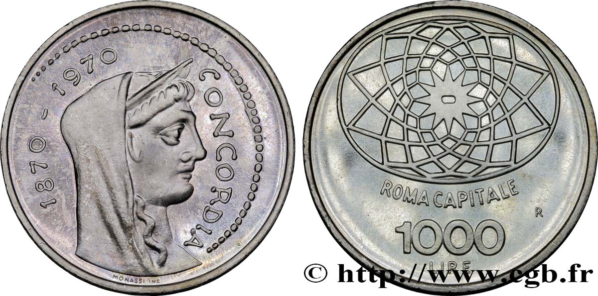 ITALIE 1000 Lire 100e anniversaire de Rome capitale de l’Italie 1970 Rome - R FDC 
