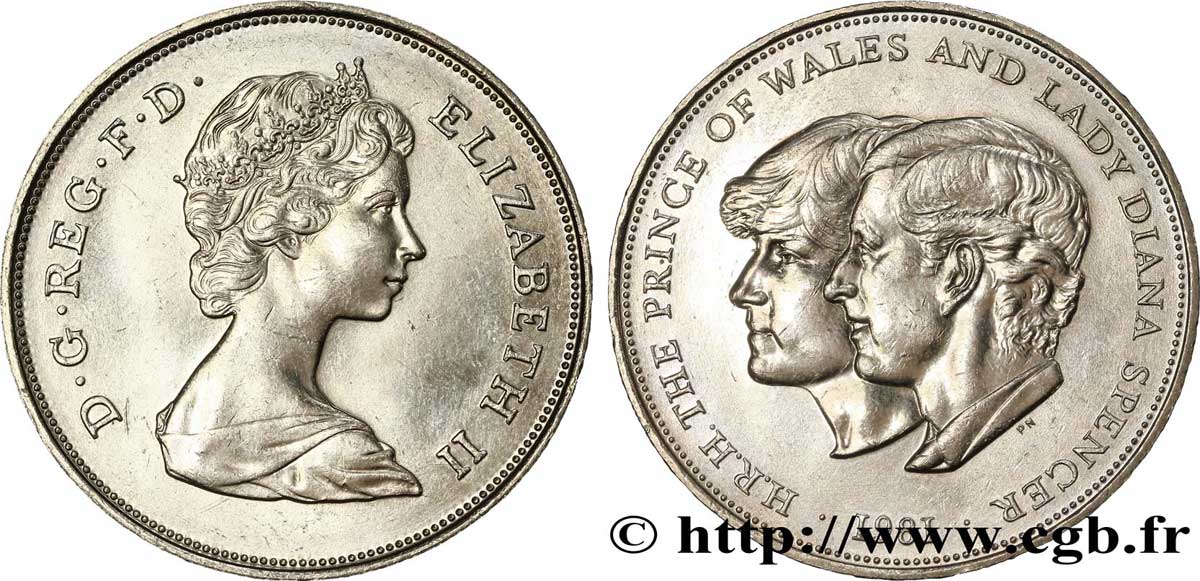 ROYAUME-UNI 25 New Pence (1 Crown) mariage du Prince de Galles et de Lady Diana Spencer 1981  SUP 