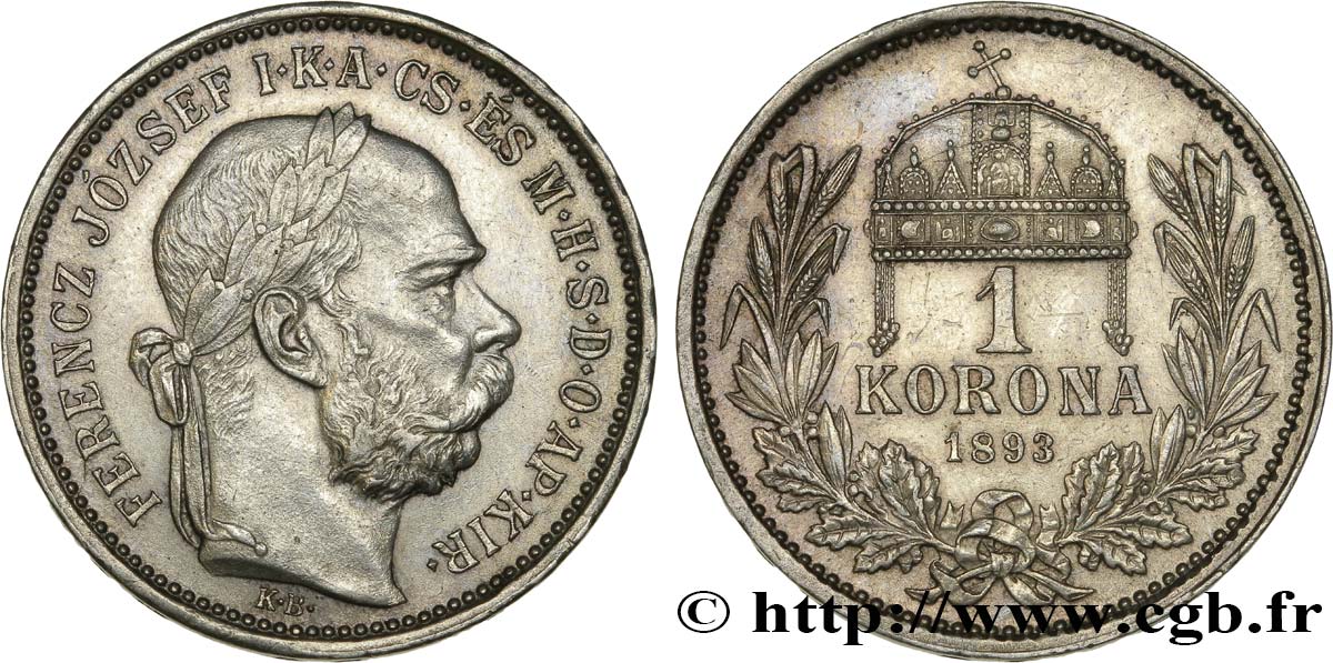 HONGRIE 1 Korona François-Joseph 1893 Kremnitz SUP 