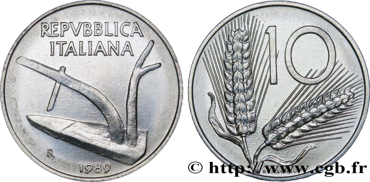 ITALIE 10 Lire charrue / 2 épis de blé 1989 Rome - R FDC 