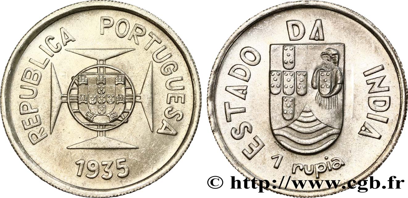 PORTUGUESE INDIA 1 Roupie République Portugaise 1935 AU