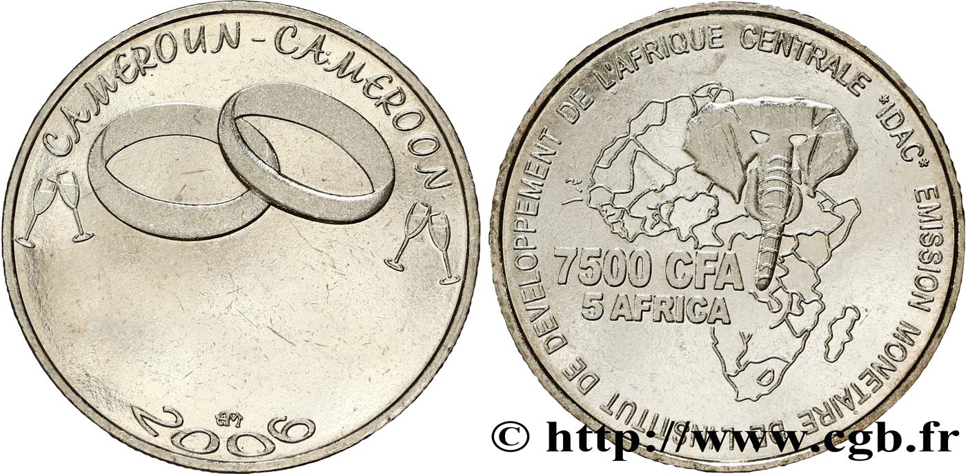 CAMEROUN 7500 Francs CFA anneaux nuptiaux 2006  SPL 