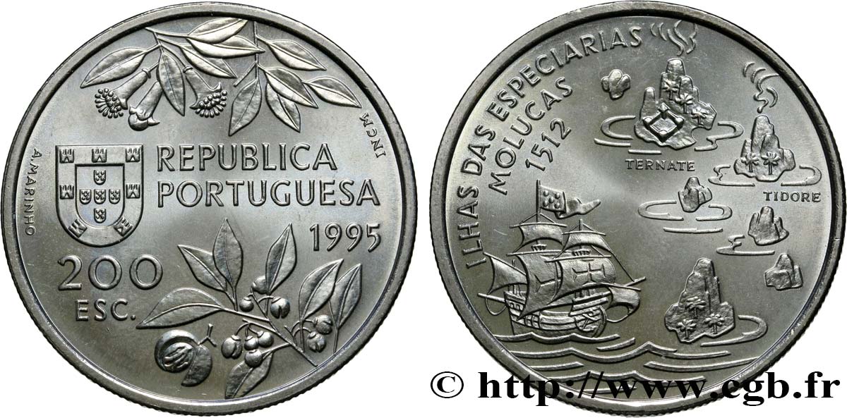 PORTUGAL 200 Escudos découverte des îles Moluques 1995  MS 