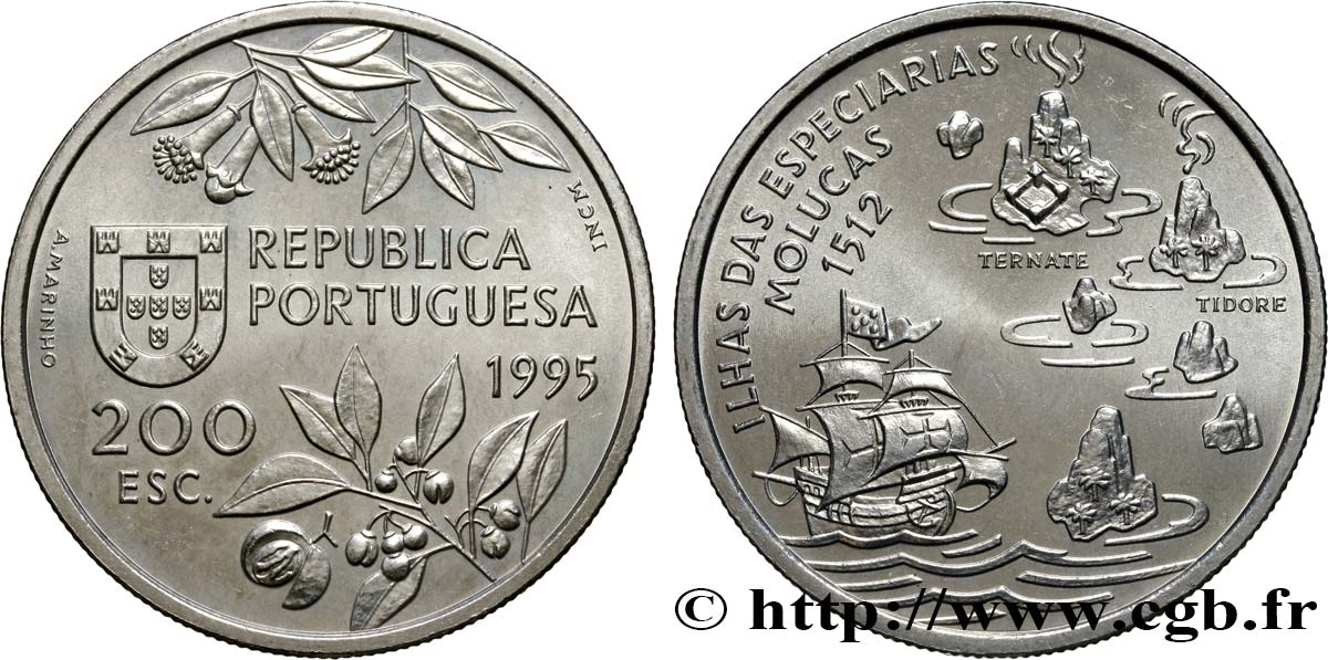 PORTUGAL 200 Escudos découverte des îles Moluques 1995  fST 