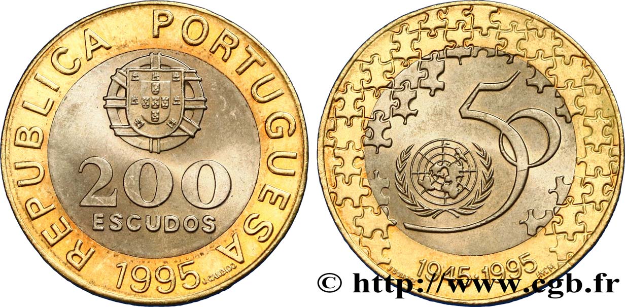 PORTUGAL 200 Escudos 50e anniversaire des Nations Unies 1995  AU 