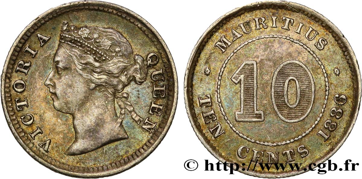 ÎLE MAURICE 10 Cents Victoria 1886  SUP 