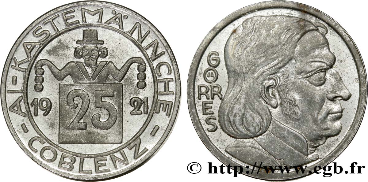 ALLEMAGNE - Notgeld 25 Pfennig Coblence (Coblenz) Al-Kastemännche 1918  TTB 