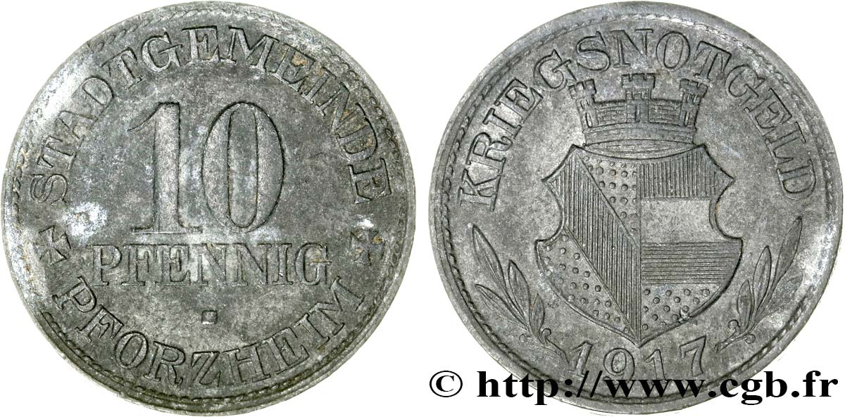 ALLEMAGNE - Notgeld 10 Pfennig Pforzheim 1917  TTB 