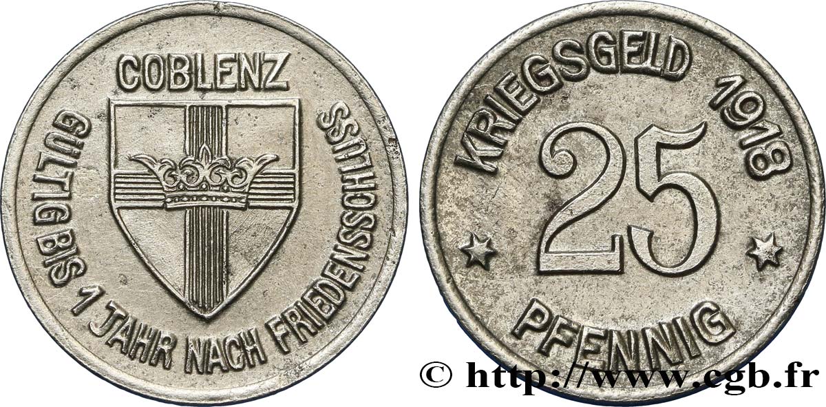 ALLEMAGNE - Notgeld 25 Pfennig Coblenz (Coblence) 1918  SUP 