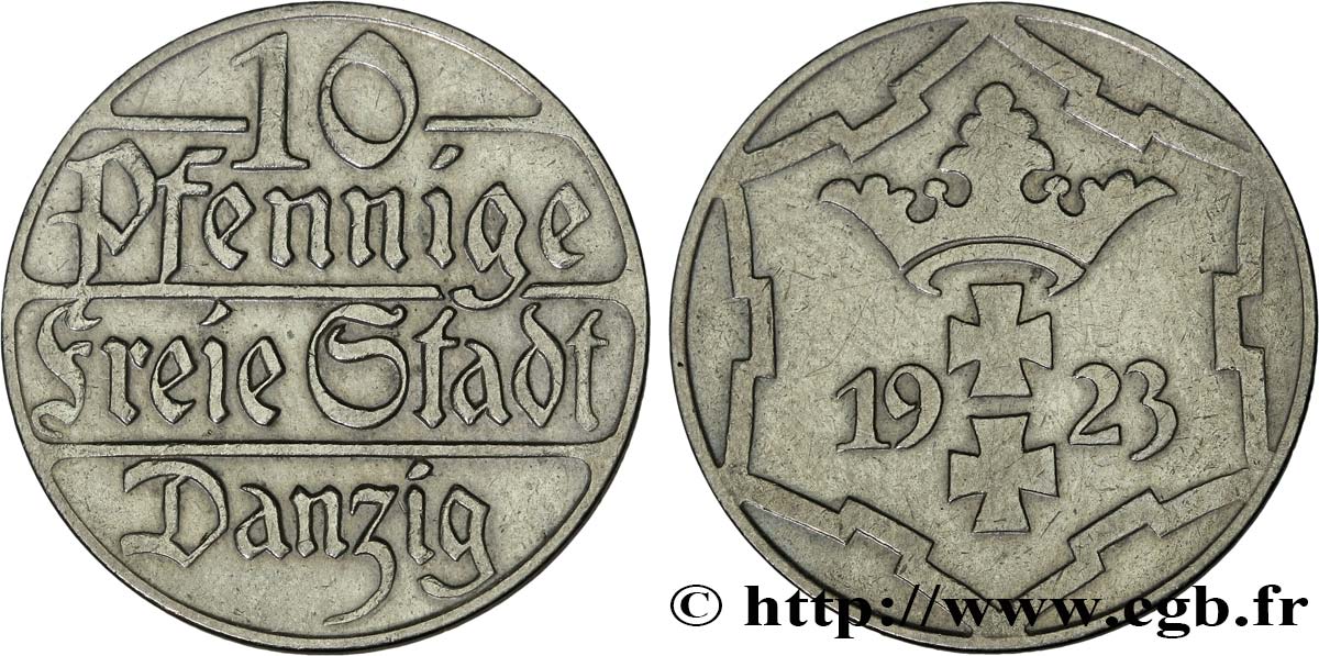 DANTZIG - VILLE LIBRE DE DANTZIG 10 Pfennig 1923 Berlin TTB 