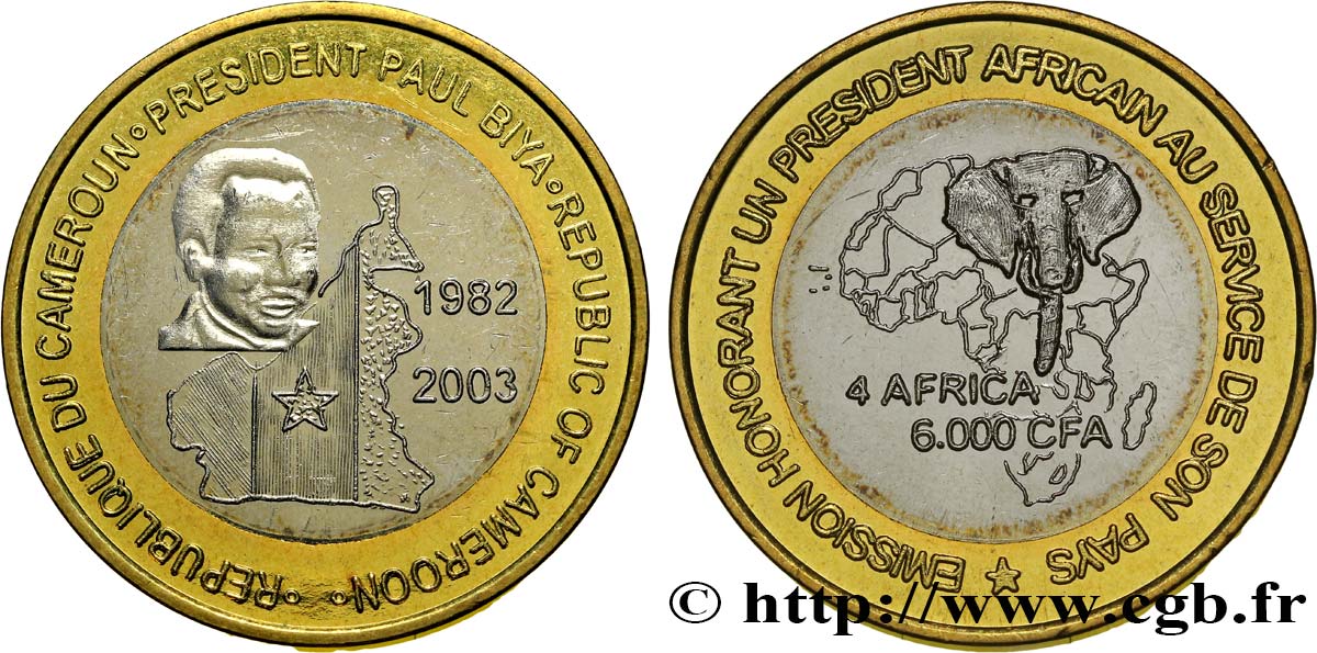 CAMEROUN 6000 Francs Président Paul Biya 2003  SPL 