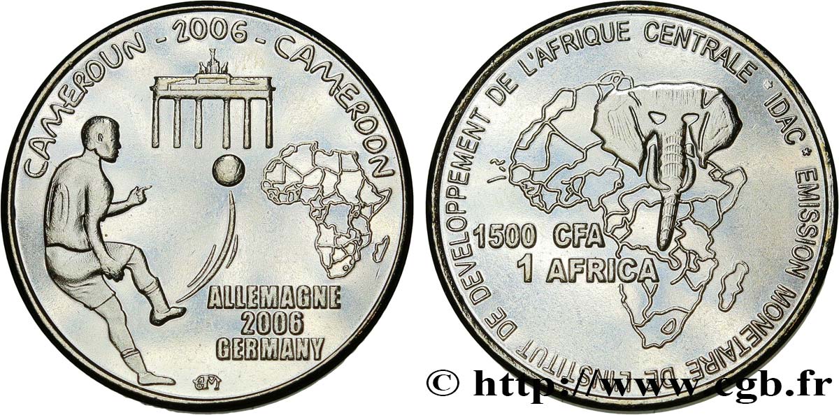 CAMEROUN 1500 Francs CFA Coupe de Monde Football en Allemagne 2006  SPL 