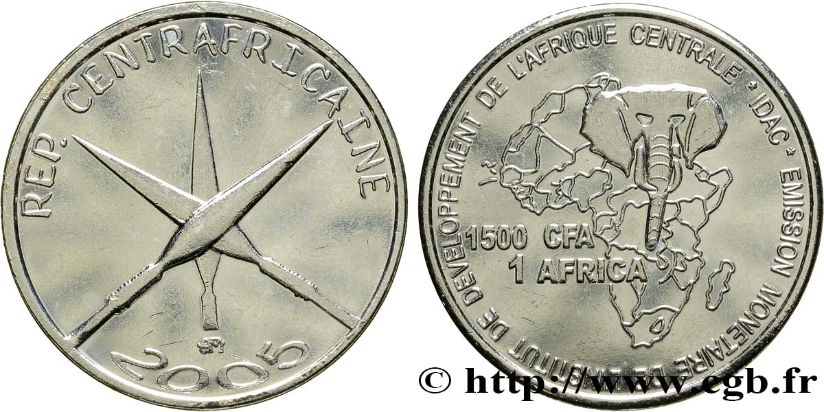 CENTRAL AFRICAN REPUBLIC 1500 Francs CFA lances croisées 2005  MS 