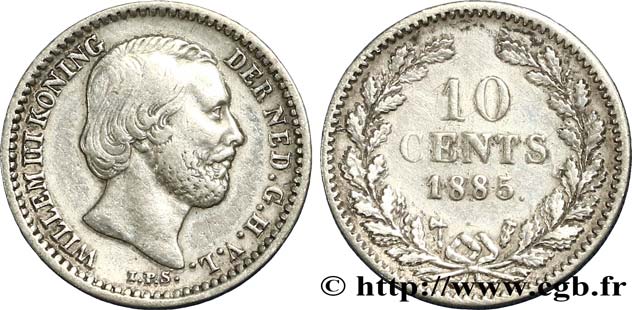 PAYS-BAS 10 Cents Guillaume III 1885 Utrecht TTB 
