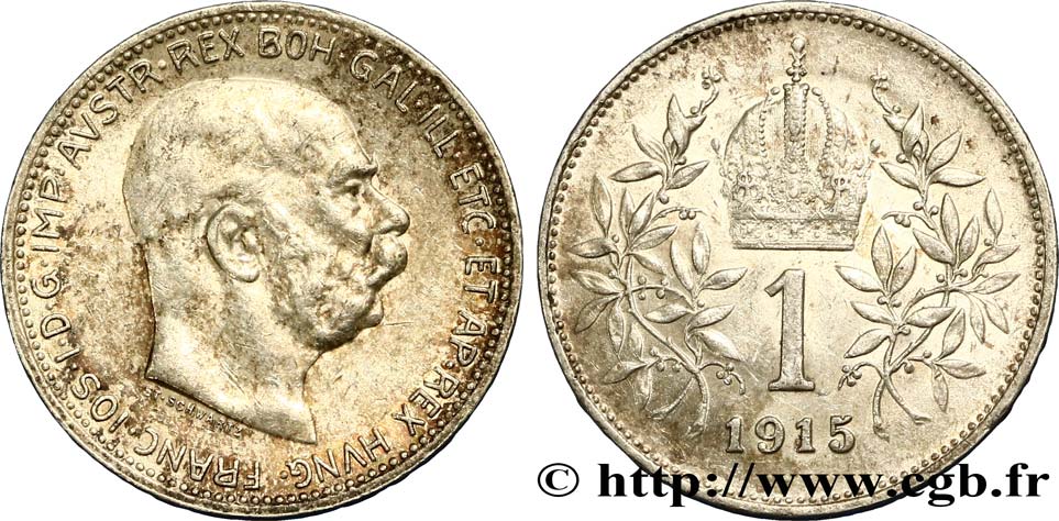 AUSTRIA 1 Corona François-Joseph Ier 1915 AU