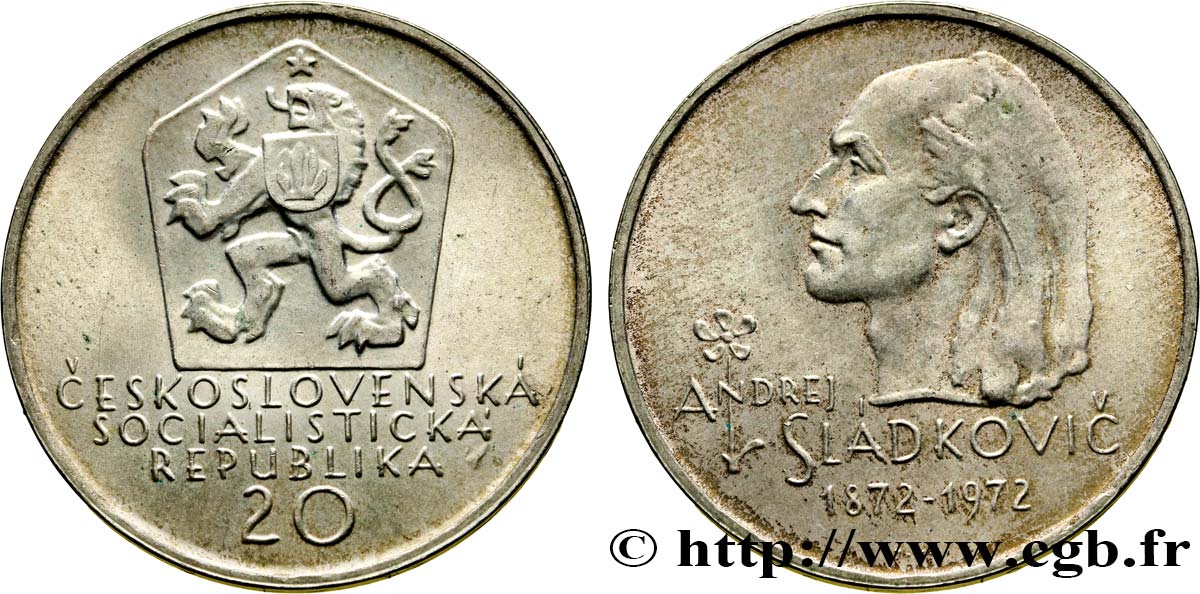 CZECHOSLOVAKIA 20 Korun Centenaire de la mort de A. Sladkovic 1972  AU 