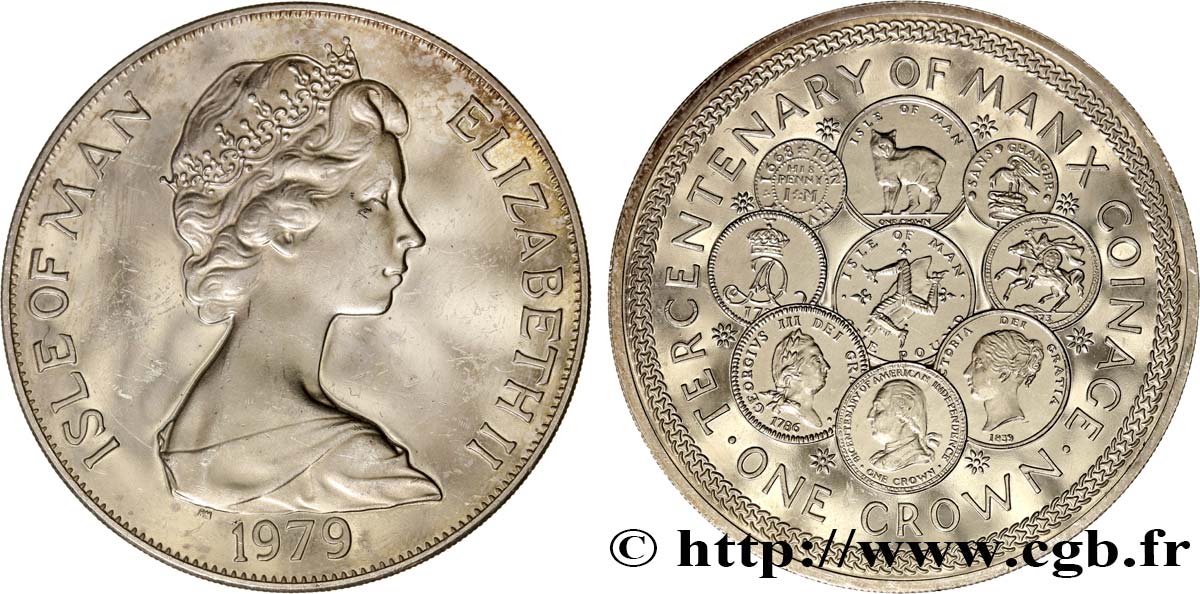 ÎLE DE MAN 1 Crown Proof tricentenaire du monnayage de l’Île de Man / Elisabeth II / différents types monétaires 1979  SUP 
