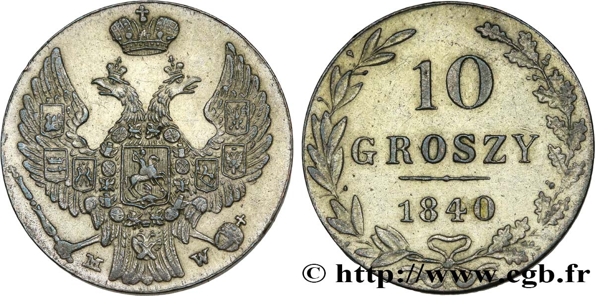 POLOGNE 10 Groszy administration russe 1840 Varsovie SUP 