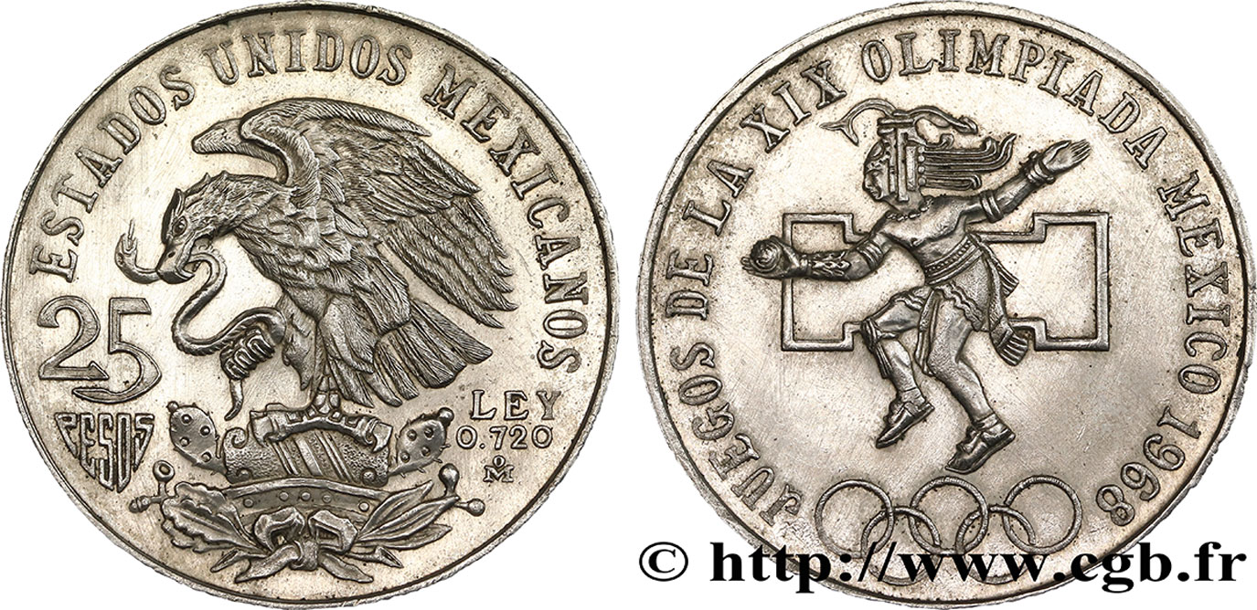 MEXIKO 25 Pesos Jeux Olympiques de Mexico 1968 Mexico VZ 