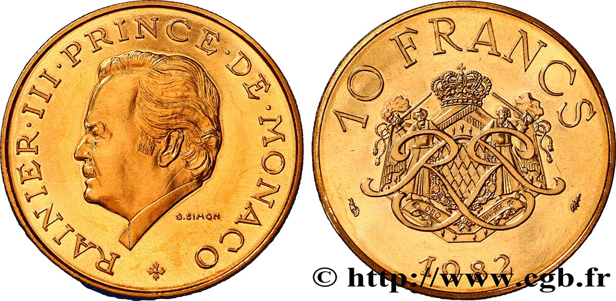 MONACO 10 Francs Rainier III / écu et monogramme couronnés 1982 Paris FDC 