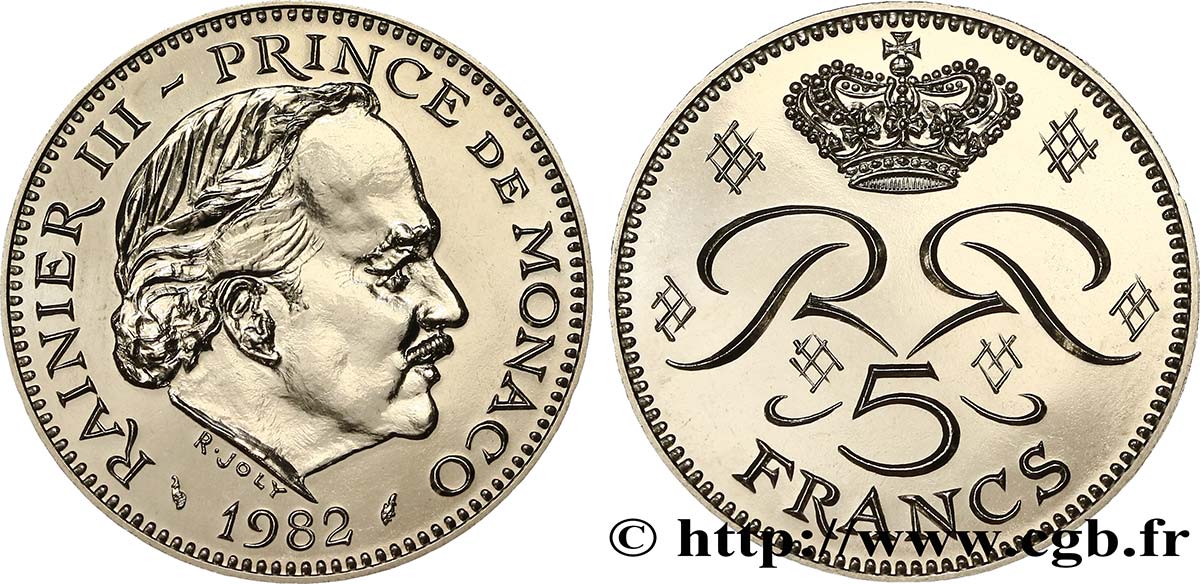 MONACO 5 Francs Rainier III / monogramme couronné 1982 Paris FDC 