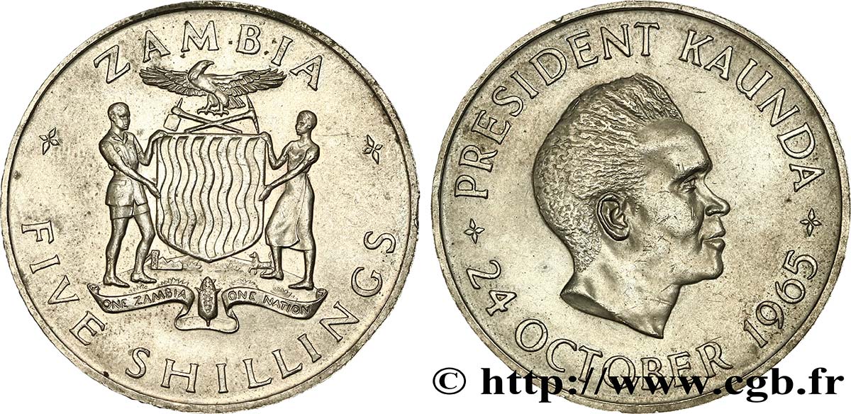 ZAMBIA 5 Shillings Président Kaunda / emblème 1965  AU 