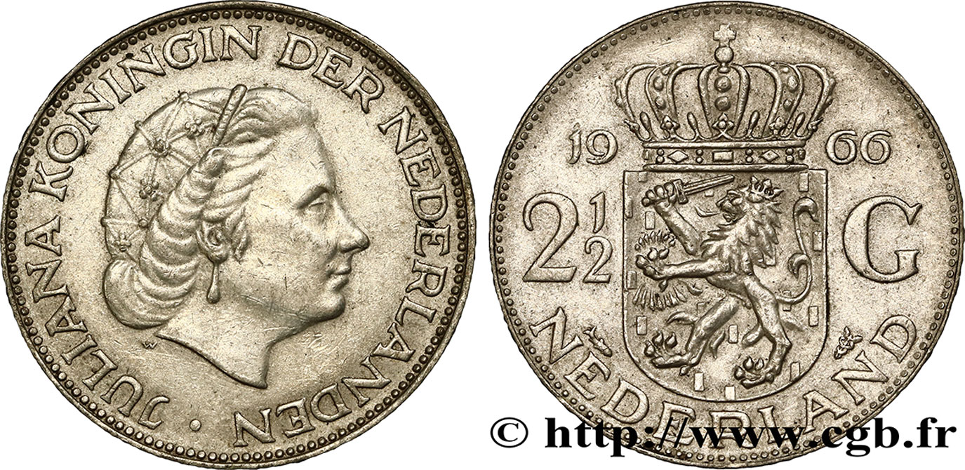 PAYS-BAS 2 1/2 Gulden Juliana 1966 Utrecht SUP 