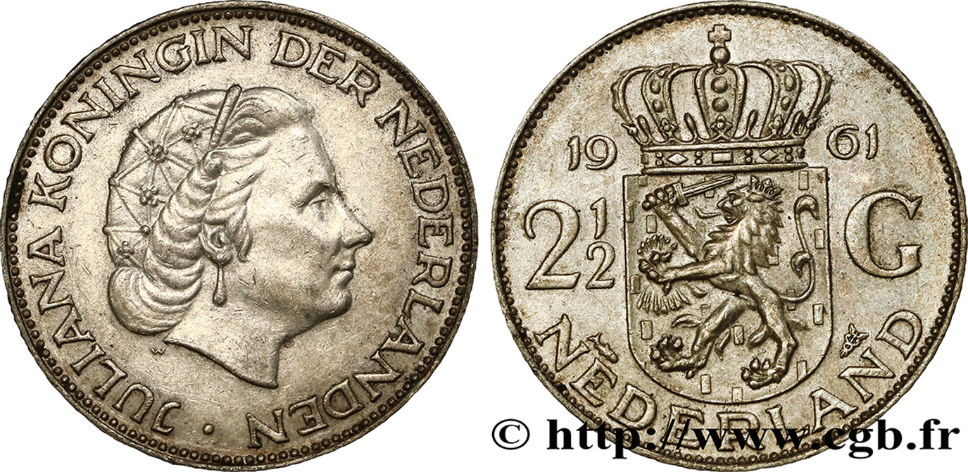 NIEDERLANDE 2 1/2 Gulden Juliana 1961 Utrecht fVZ 